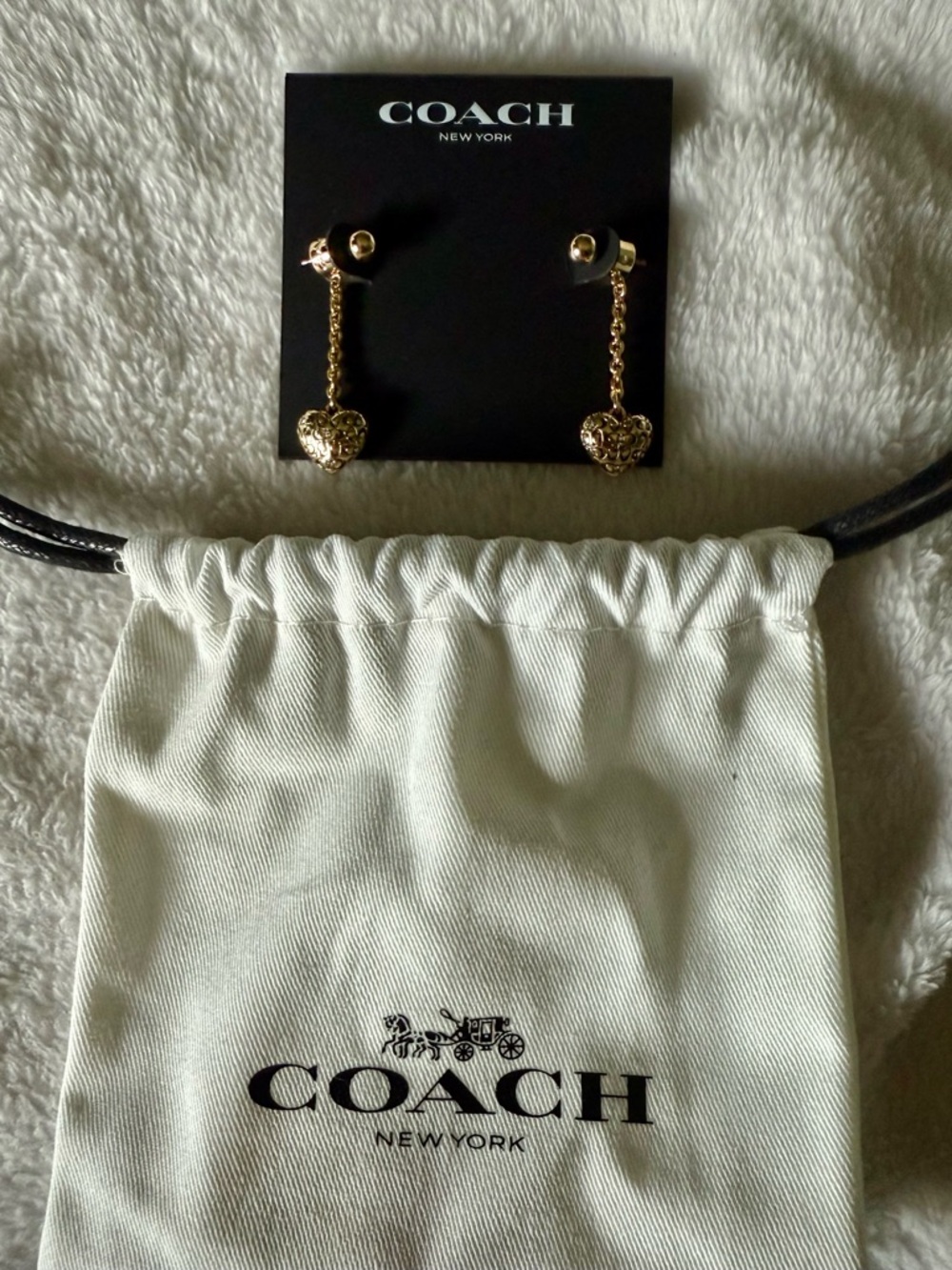 Coach Gold Filigree Heart Drop Earrings